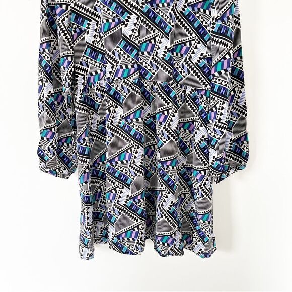 Yumi Kim Multicolor 100% Silk All Over Geometric Pattern Long Sleeve Short Dress - Picture 4 of 10
